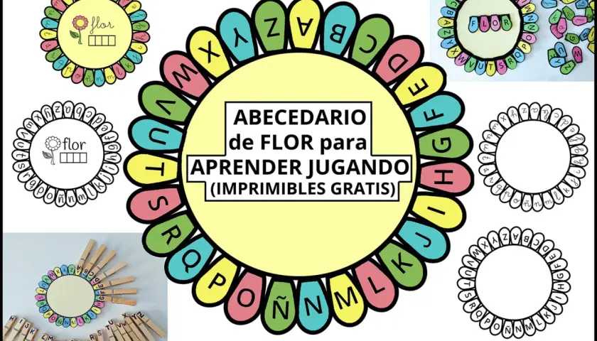 Abecedario de flor para aprender jugando. Letras del alfabeto en pétalos de flor, ideal para el invierno.