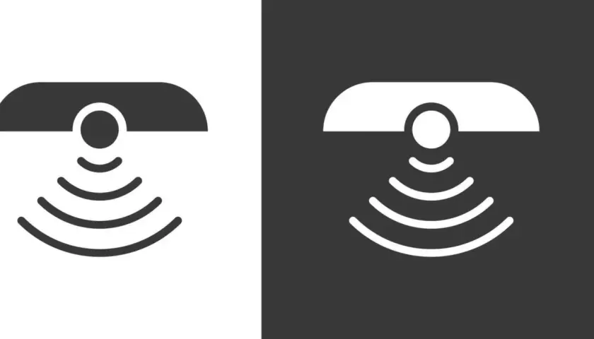 Símbolo de sensor de movimiento con ondas que emanan de un círculo central.