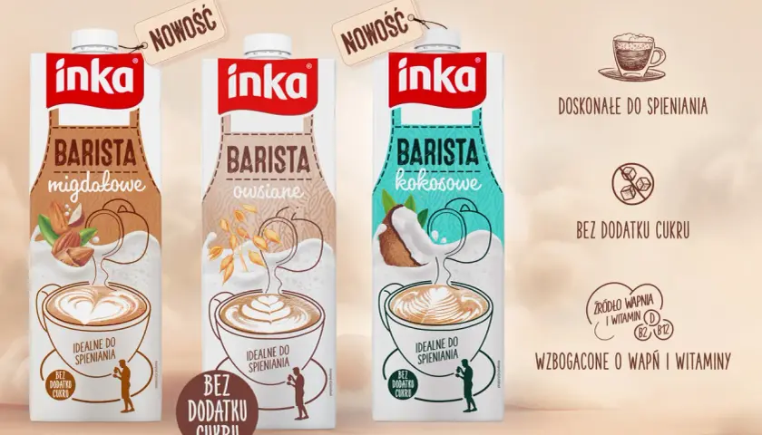 Nowości Inka Barista: migdałowe, owsiane, kokosowe. Idealne do spieniania, bez dodatku cukru. Odkryj nowe smaki kawy Inka!