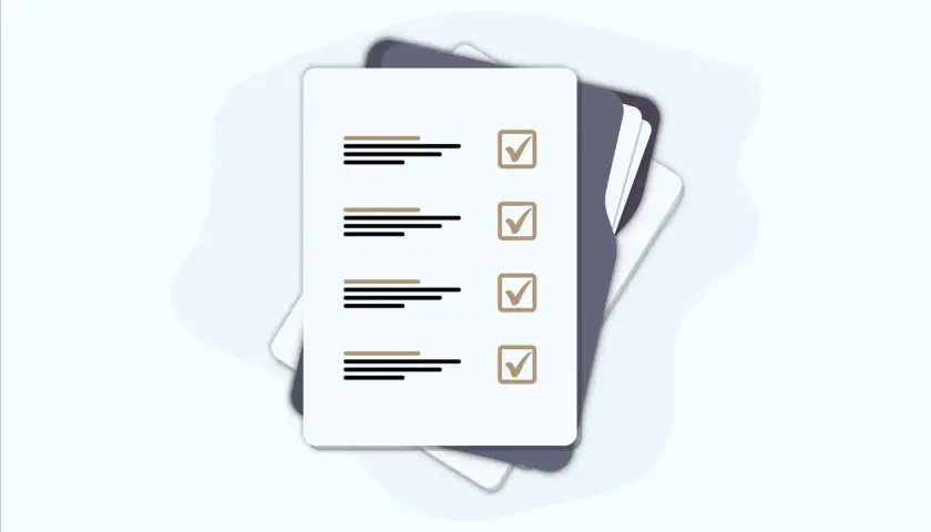 Liste à cocher pour un inventaire de succession. Chaque élément est représenté par des lignes et une case à cocher.