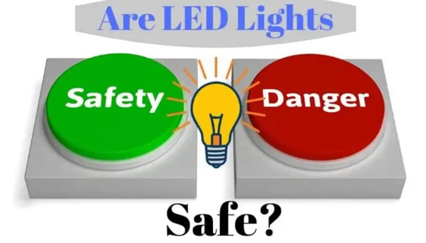 Czy ledy mogą się zapalić? Dwa przyciski: zielony "Safety" i czerwony "Danger", z żarówką pośrodku.