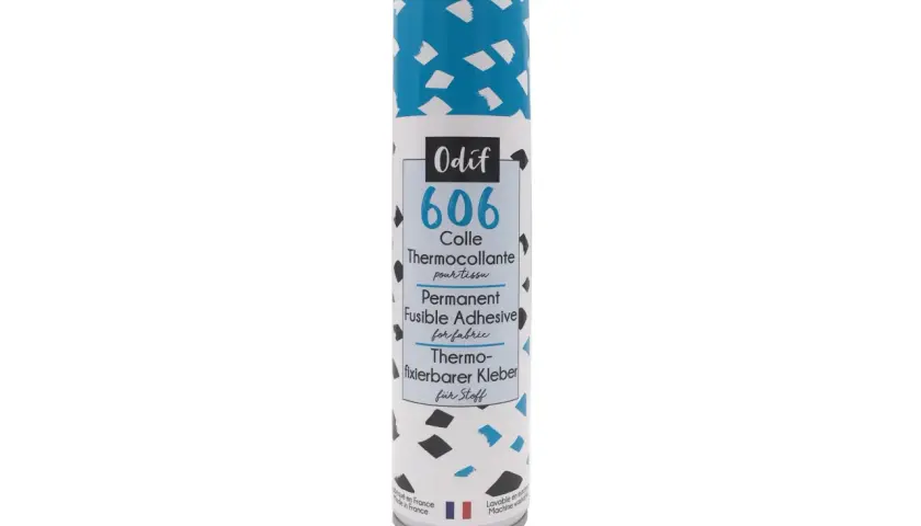 Bouteille de colle thermocollante Odif 606, idéale pour enlever colle thermocollant sur tissu et fixer durablement.