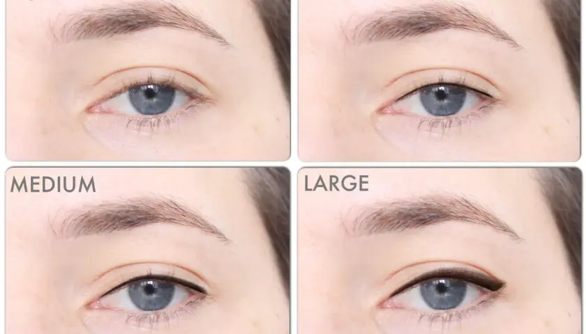 Före och efterbilder visar hur tatuera eyeliner kan ge olika effekter, från lätt till stor.