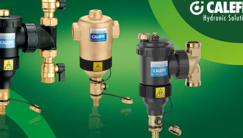 Trzy magnetyczne separatory zanieczyszczeń Caleffi, w tym filtr P3, zapewniają czystość instalacji.