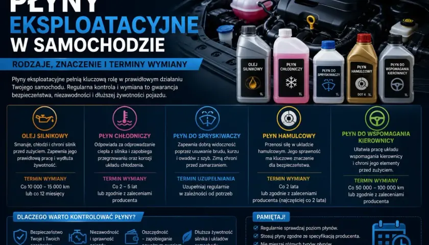 Wiele rodzajów płynów eksploatacyjnych w samochodzie, od oleju silnikowego po płyn hamulcowy, zapewnia bezpieczeństwo i niezawodność.