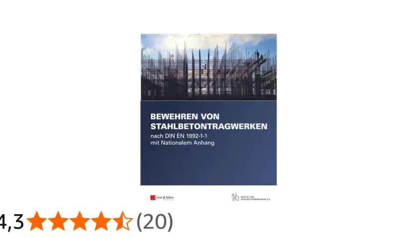 Buchcover: "Bewehrung von Stahlbetontragwerken nach DIN EN 1992-1-1 mit Nationalem Anhang". Baustelle im Hintergrund.