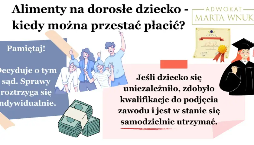 Alimenty na dorosłe dziecko: czy można przestać płacić bez orzeczenia sądu? Sąd decyduje indywidualnie, gdy dziecko jest samodzielne.