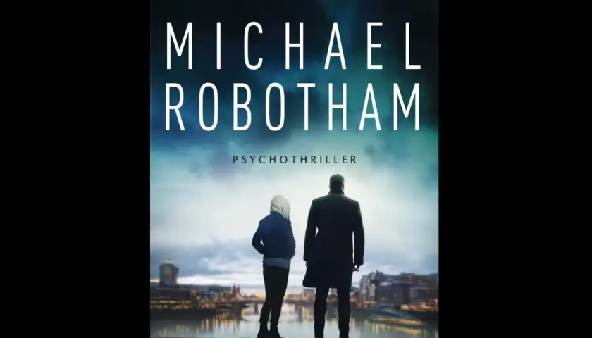 Michael Robotham: Ein Mann und eine Frau stehen vor einer Stadtkulisse. Die Reihenfolge der Bücher von Robotham ist spannend.