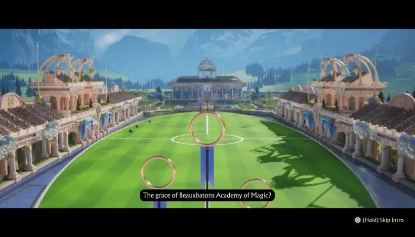 Boisko do quidditcha z trybunami Beauxbatons, przygotowane do mistrzostw świata.