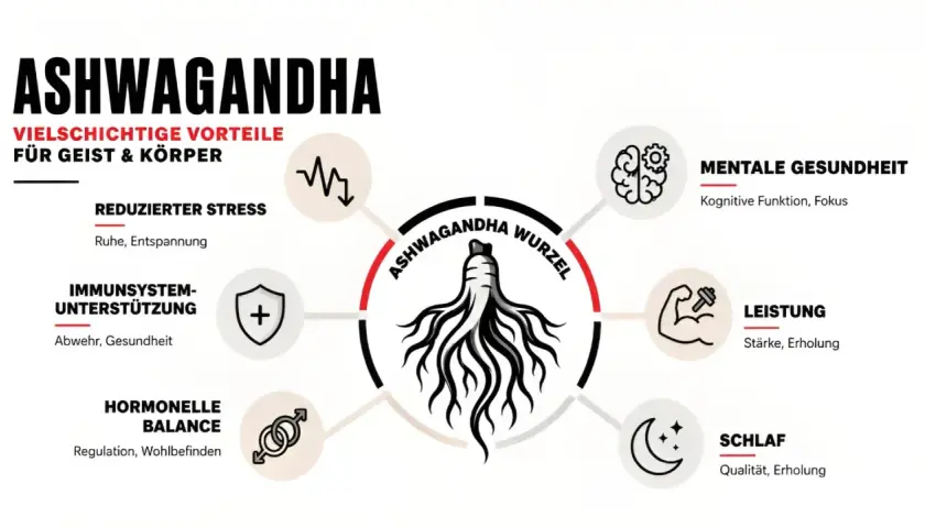 Ashwagandha-Wurzel: Vorteile für Geist & Körper, z.B. reduz. Stress, mentale Gesundheit, Schlaf. Keine bekannten negativen Ashwagandha Nebenwirkungen Psyche.