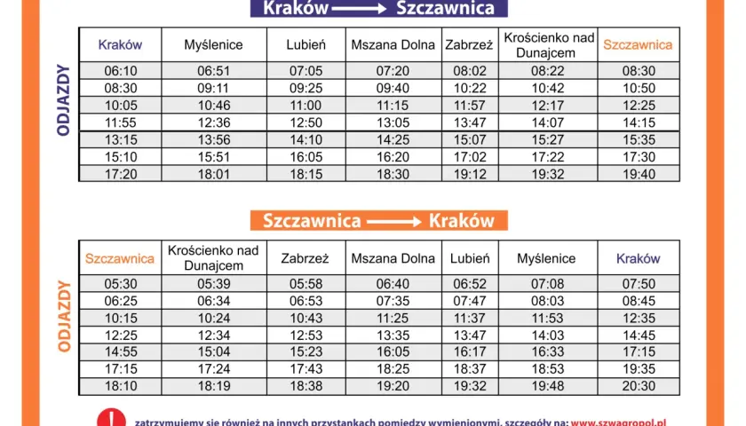 Rozkład jazdy busów Kraków - Szczawnica i Szczawnica - Kraków. Sprawdź cenę i godziny odjazdów.