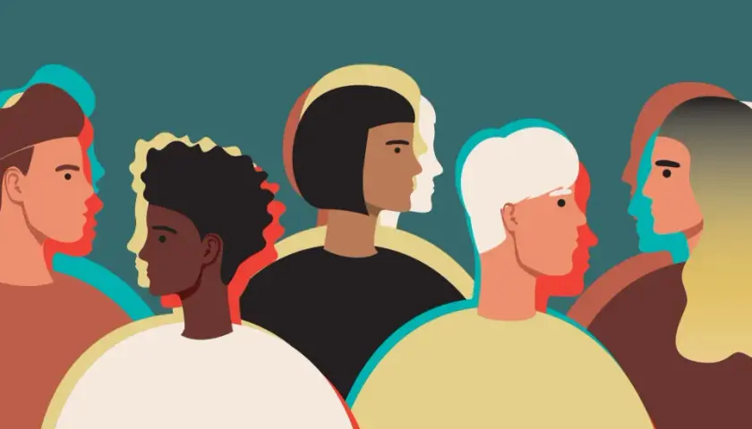 Figure stilizzate di persone con profili sovrapposti in colori vivaci. Sembra che non so più cosa sia reale.