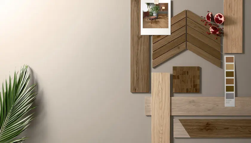 Schema posa gres effetto legno: diverse finiture e formati, un'ispirazione per pavimenti caldi e naturali.