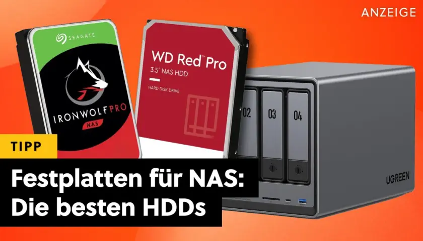 NAS-Festplatten von Seagate und WD Red Pro, bereit für ein RAID-System. Tipps für die besten HDDs.