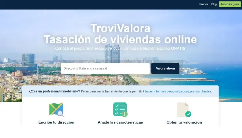 Plataforma online para conocer el precio de mercado de viviendas. Ofrece diferentes tipos de tasaciones gratuitas, introduciendo dirección o características.