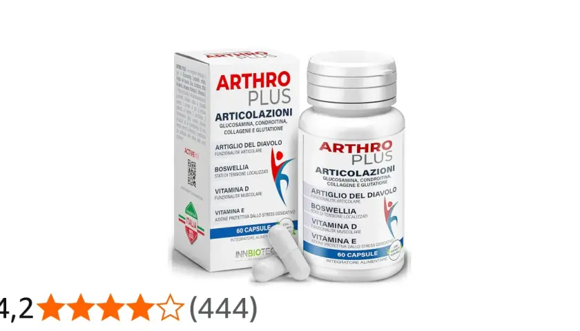 Arthro Plus: integratore per articolazioni con glucosamina, condroitina, collagene, glutazione e boswellia. Scopri i benefici per la funzionalità articolare e muscolare.