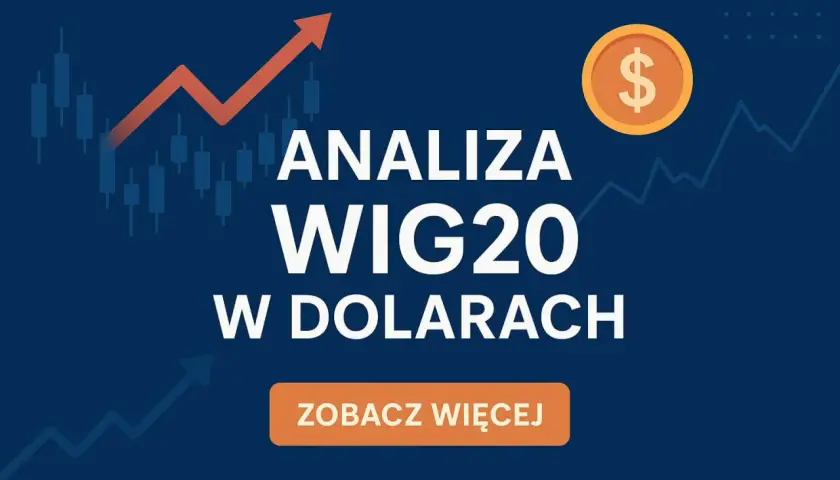 Analiza WIG20 w dolarach. Wykresy giełdowe i ikona dolara sugerują analizę WIG20 USD.