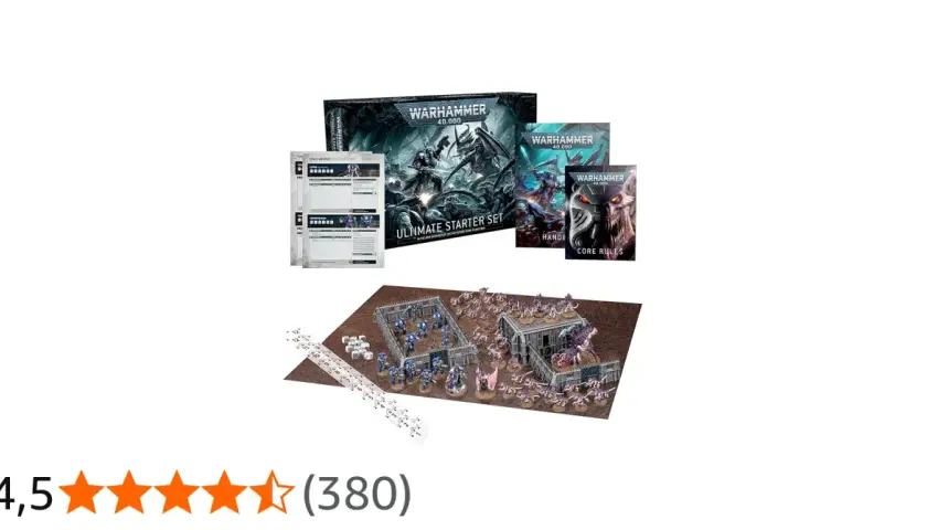 Warhammer 40,000 Ultimate Starter Set z figurkami Space Marines i Tyranidów, podręcznikami i akcesoriami do gry.