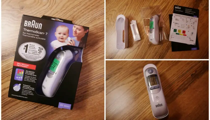 Braun örontermometer visar fel. En ny Braun ThermoScan 7 ligger i sin förpackning, redo att mäta feber.