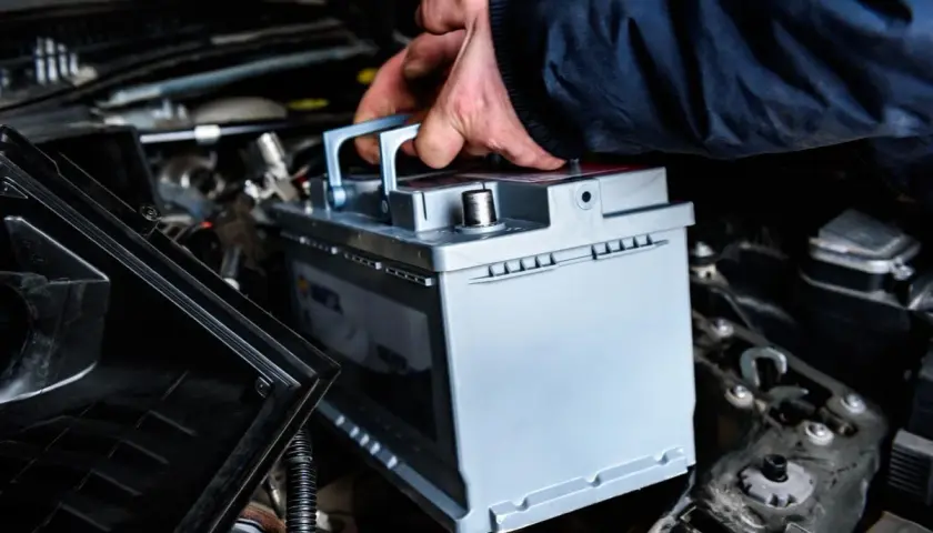 Main tenant installe une nouvelle batterie pour optimiser la durée de vie batterie start and stop de son véhicule.