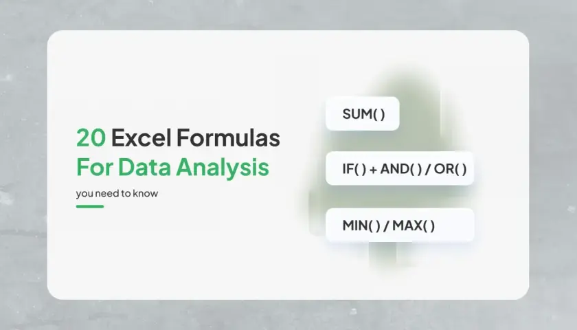 20 formule Excel per analisi dati: SUM(), IF(), AND(), OR(), MIN(), MAX() e altre funzioni principali.