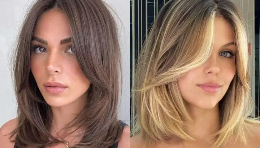 Dos mujeres lucen un bob moderno con capas atrevidas. Cortes de pelo mujer corto y chic que enmarcan el rostro.