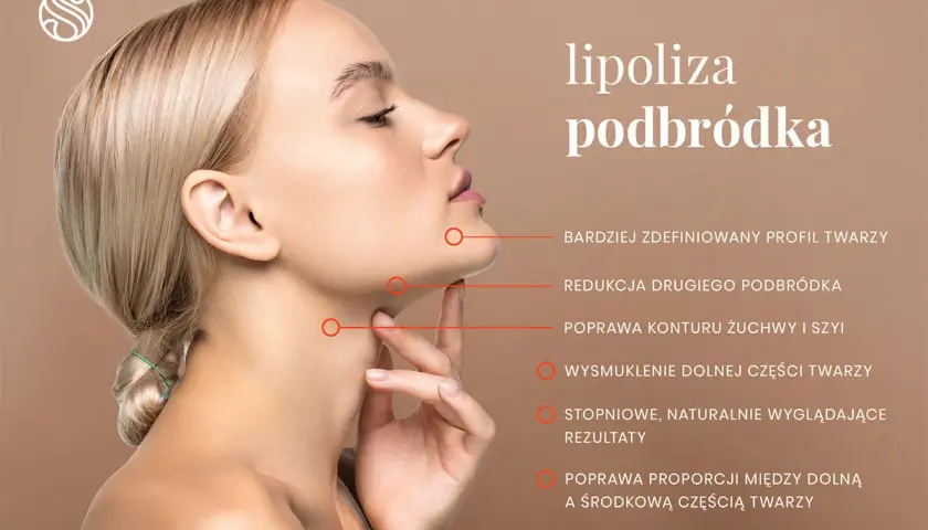 Profil twarzy po zabiegu lipolizy podbródka: zdefiniowany, smuklejszy, z poprawionym konturem żuchwy i szyi.