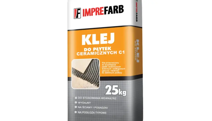 Imprefarb Klej do płytek ceramicznych C1, 25kg. Idealny, jeśli zastanawiasz się, jaki klej do płytek wybrać do wnętrz.