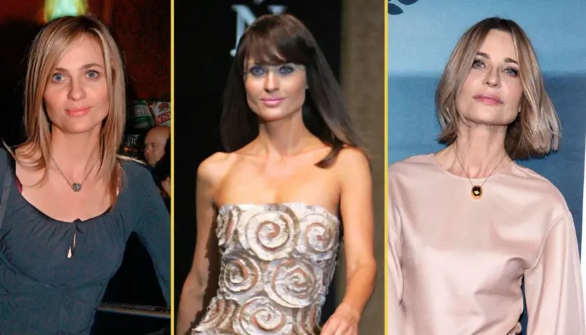 Aneta Kręglicka młoda na trzech zdjęciach: w szarej bluzce, w srebrnej sukni i w różowej bluzce.