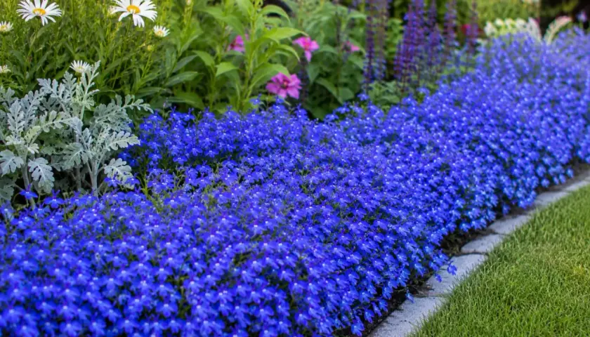 Piękna, błękitna lobelia kwitnie obficie. Zastanawiasz się, dlaczego lobelia usycha? Może potrzebuje więcej wody lub słońca.