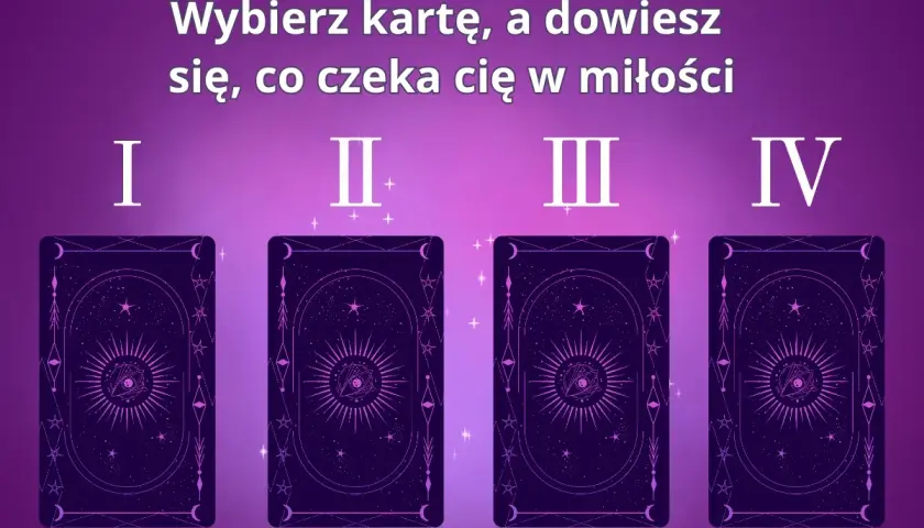 Kapłanka tarot zaprasza do wyboru karty, by odkryć przyszłość uczuć. Cztery tajemnicze karty z motywem oka i gwiazd czekają.