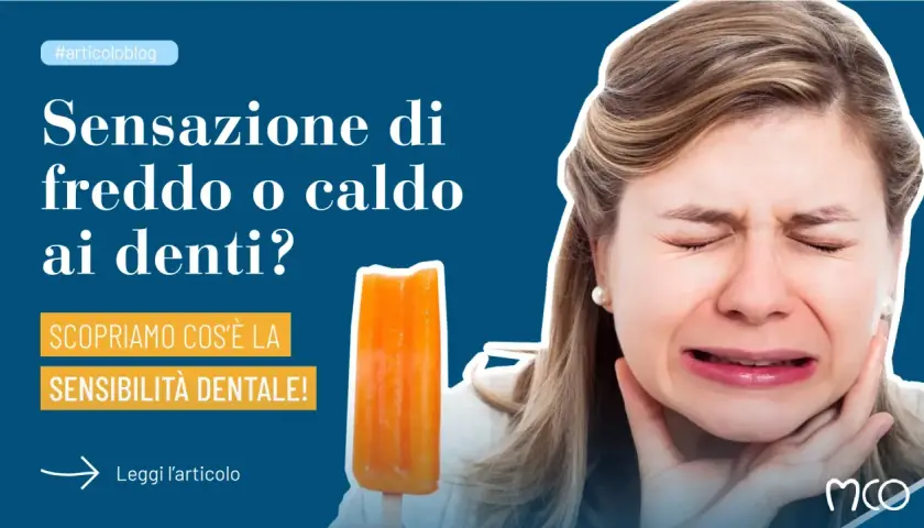 Donna con espressione sofferente per sensibilità dentale, causata da un ghiacciolo. Scopri il rimedio immediato per denti sensibili.
