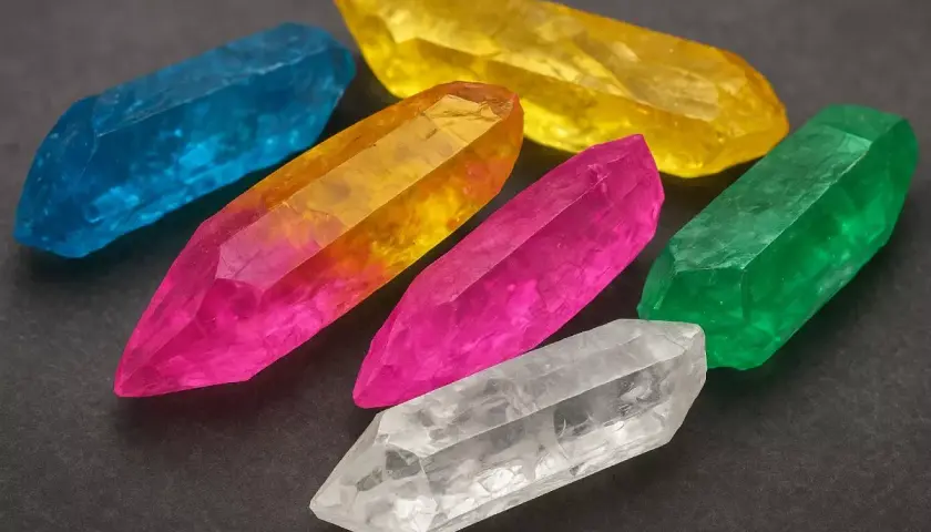 Bunte Kristallspitzen in Blau, Gelb, Pink, Grün und Weiß. Die **Topas Stein Bedeutung** wird oft mit Klarheit und positiver Energie assoziiert.