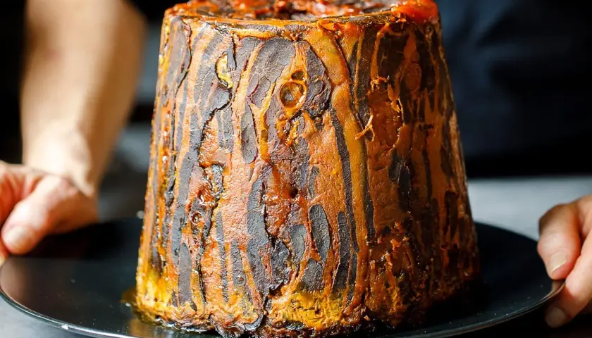 Un farçon savoyard traditionnel, un plat rustique aux couches dorées et caramélisées, prêt à être dégusté.