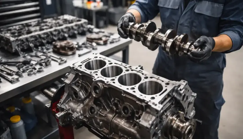 Mechanik składa silnik. Zastanawiasz się, ile kosztuje wymiana silnika w busie?