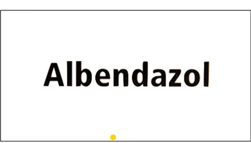 Napis "Albendazol" na białym tle. Lek ten pomaga w leczeniu infekcji pasożytniczych.