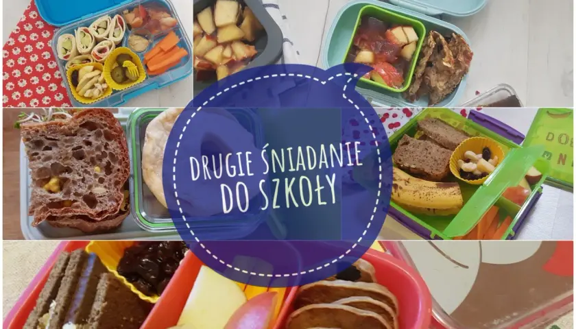 Kolorowe pudełka śniadaniowe pełne pyszności: kanapki, owoce, warzywa i słodkości. Idealne drugie śniadanie do szkoły!