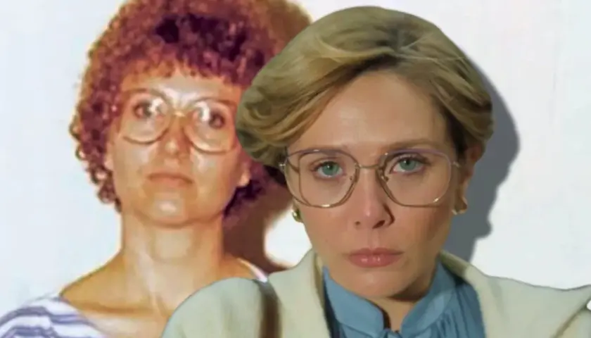Dwie kobiety w okularach, jedna z burzą rudych włosów, druga z blond fryzurą. Ich spojrzenia sugerują mroczną historię, gdzie miłość i śmierć splatają się w jedno.