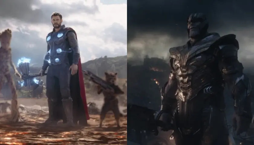 Thor, Groot et Rocket se préparent à affronter Thanos dans une scène d'Infinity War.