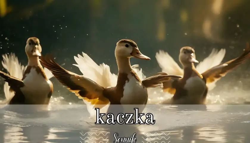 Trzy kaczki w locie, rozbryzgujące wodę. Sny o małych kaczkach mogą oznaczać nowe początki.