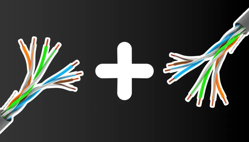 Rozgałęzianie kabla Ethernet: czy można to zrobić? Dwa rozplecione kable po obu stronach białego plusa.