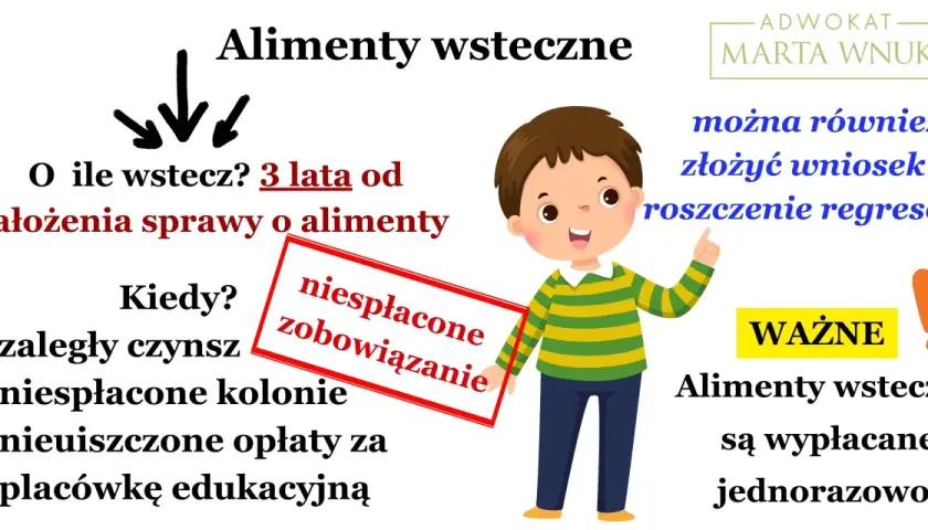Alimenty z datą wsteczną można uzyskać do 3 lat wstecz. Dotyczy to zaległego czynszu, niespłaconych kolonii i opłat edukacyjnych.