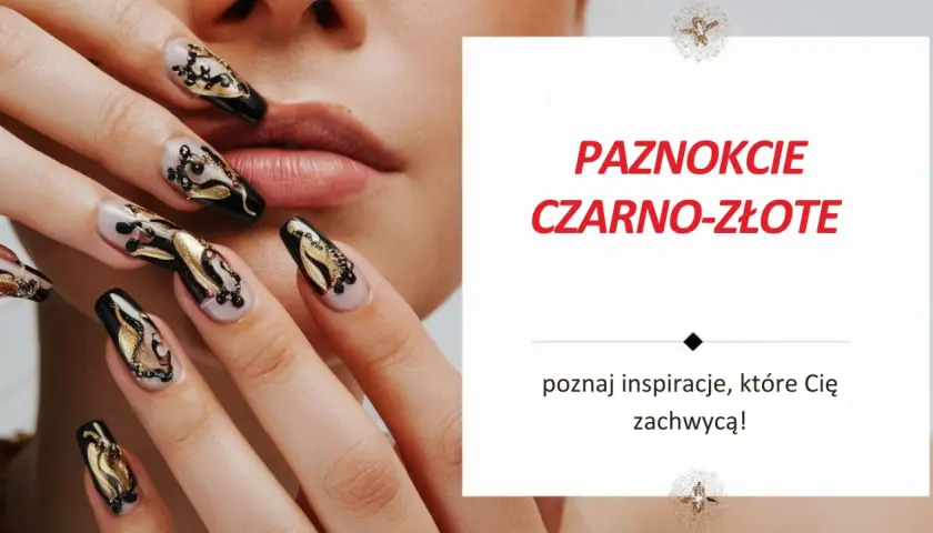 Eleganckie paznokcie czarno-złote z bogatymi zdobieniami. Inspiracja dla odważnych.