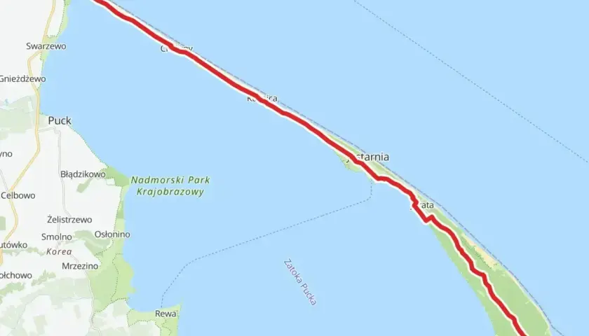 Trasa rowerowa EuroVelo 13 wzdłuż Półwyspu Helskiego, od Władysławowa po Hel, przez Nadmorski Park Krajobrazowy.