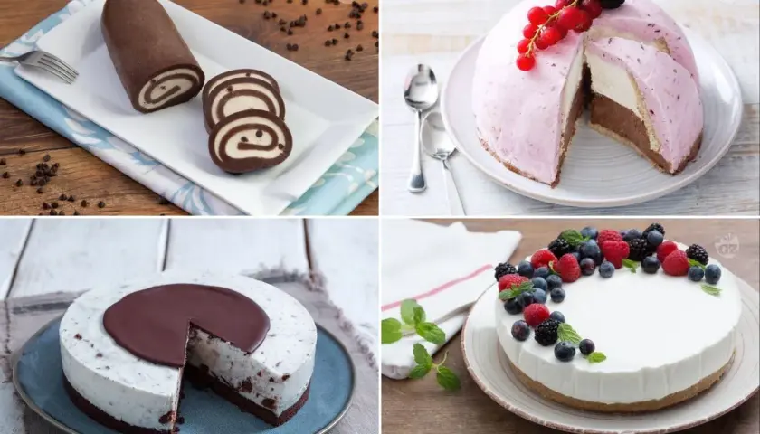 Rotolo al cioccolato, torta gelato alle fragole, cheesecake ai frutti di bosco e torta fredda al cioccolato: dolci semplicissimi per ogni occasione.
