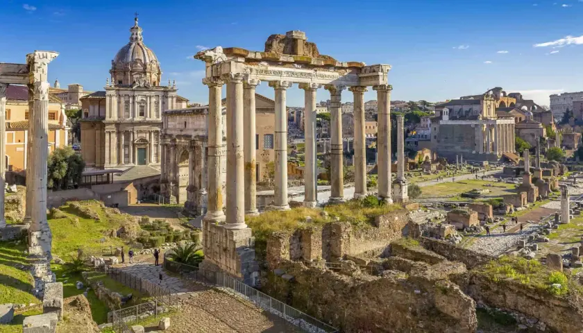 Ancient ruins of the Roman Forum, a stunning sight on a journey from Orvieto to Rome.