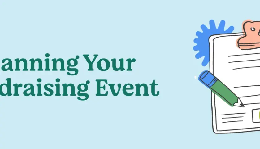 Planning Your Fundraising Event: A checklist on a clipboard with a pencil and checkmarks.