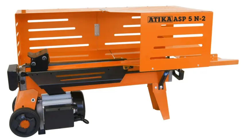 Orange ATIKA ASP 5 N-2 holzspalter elektrisch mit Rädern und Motor.