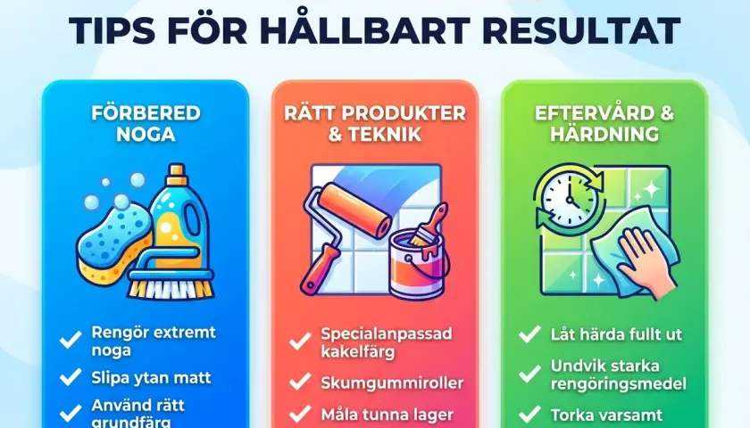 Tips för att måla kakel: förbered noga, använd rätt produkter och teknik, samt eftervård för ett hållbart resultat.