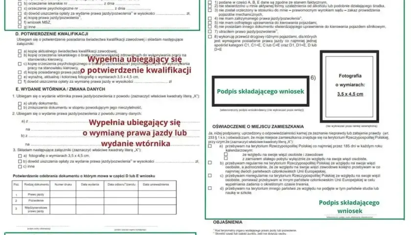 Wniosek o wydanie prawa jazdy lub wtórnika wymaga dołączenia fotografii o wymiarach 3,5 x 4,5 cm.